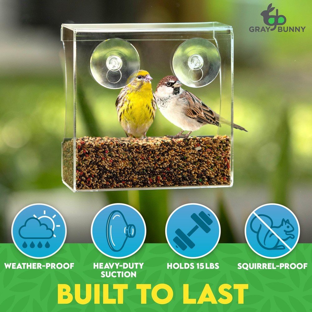 Clear Window Bird Feeder - Premium for Outdoors with Strong