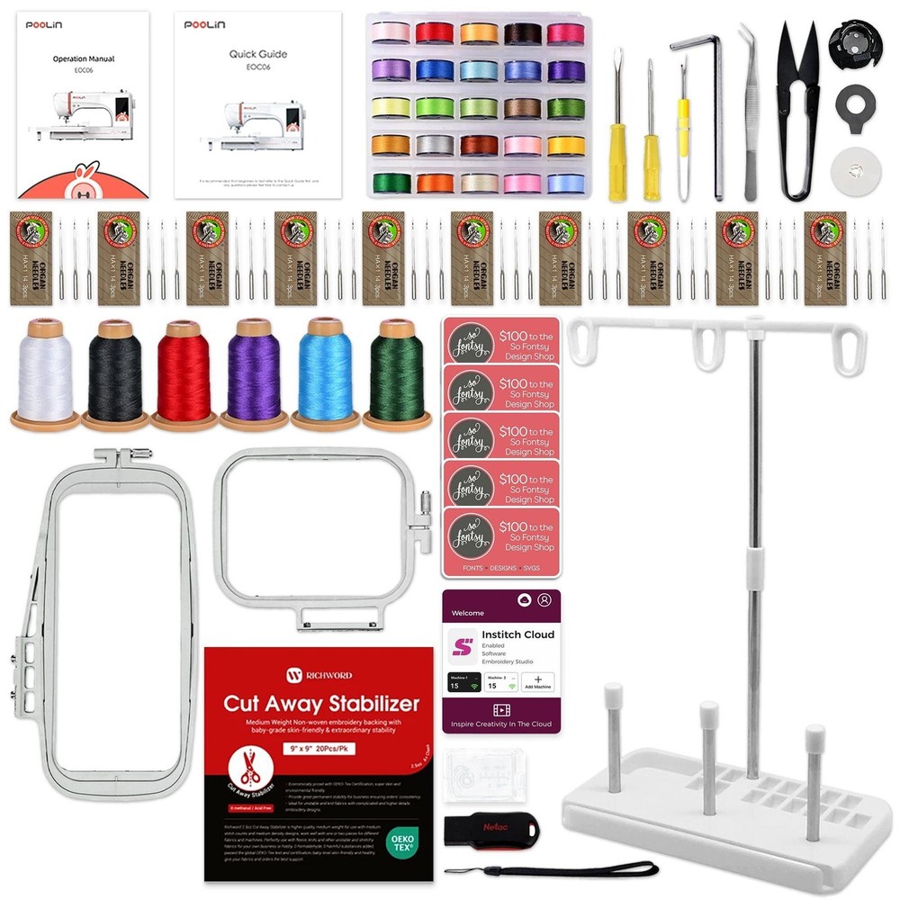 POOLIN EOC05 4in x 9.2in Computerized Embroidery Machine - Red