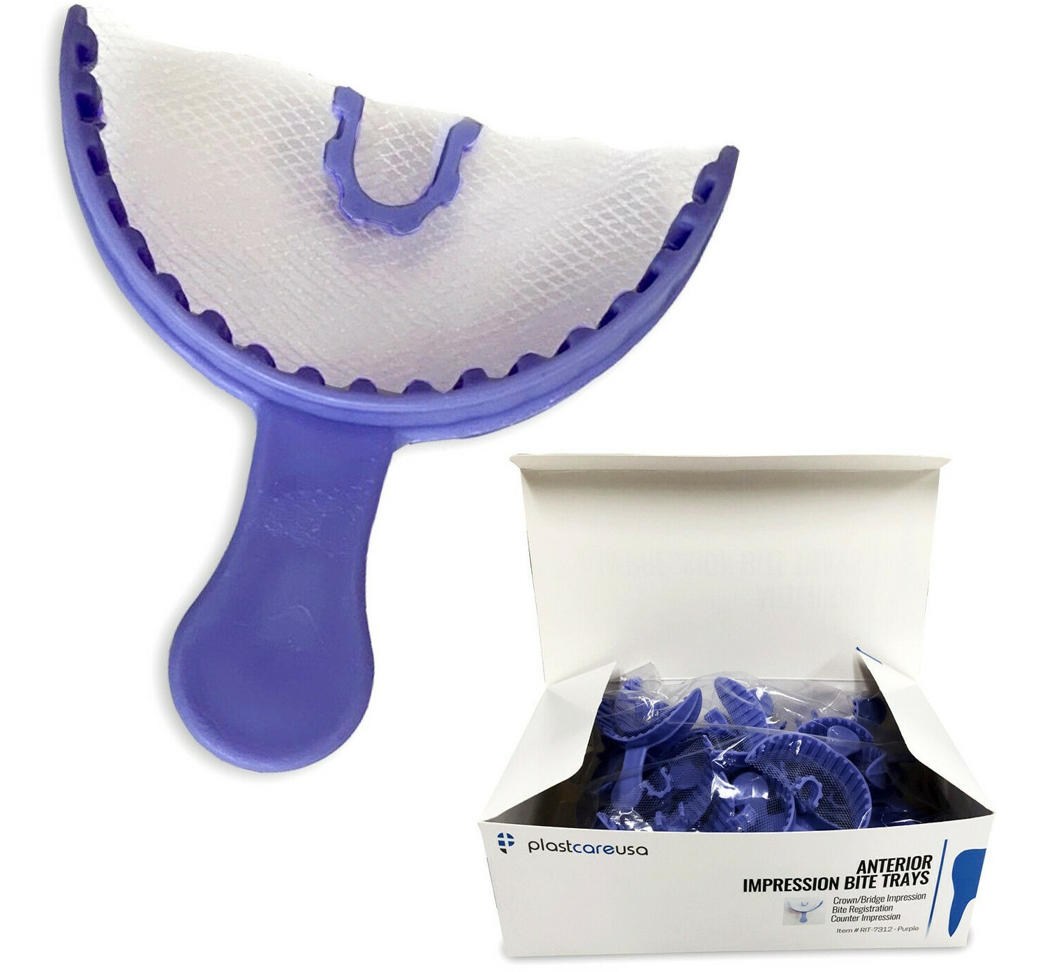 70 Dental Impression Bite Registration Triple Trays, Anterior, (2 Bags) (Purple)
