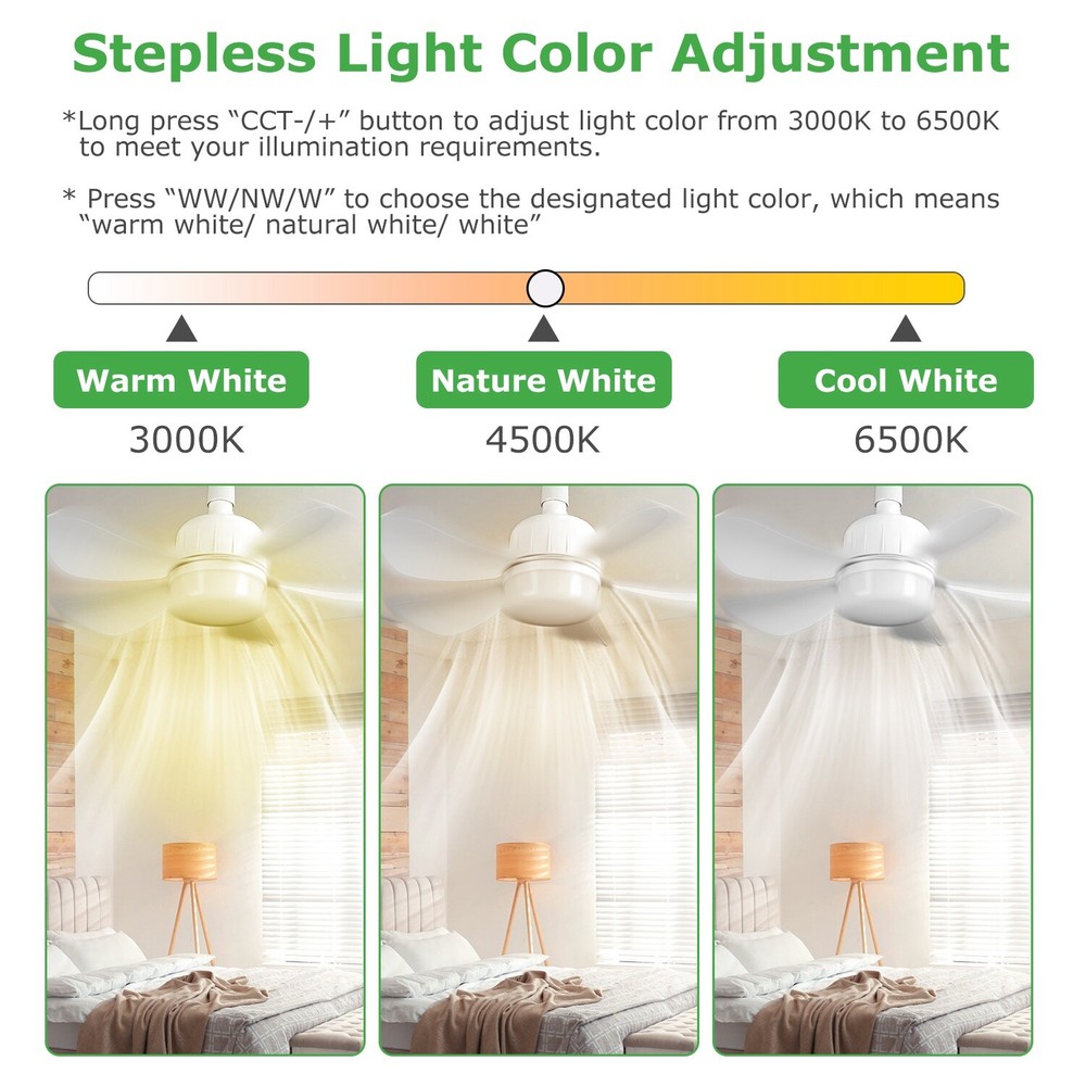 3-Speed Socket Fan Light with Remote & Socket 6 Blades Light Socket