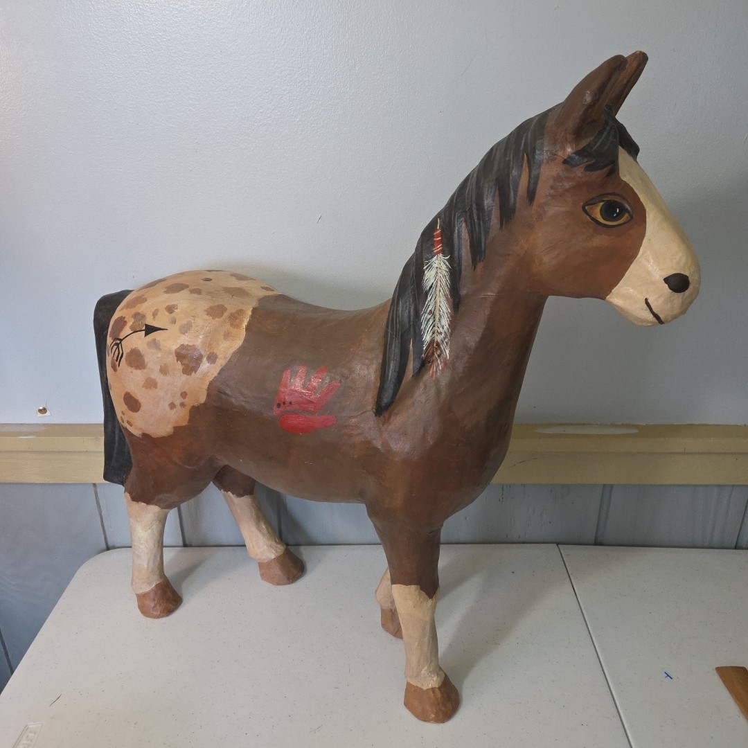 Vintage Paper Mache Spotted Blanket Appaloosa Horse Statue Indian Native