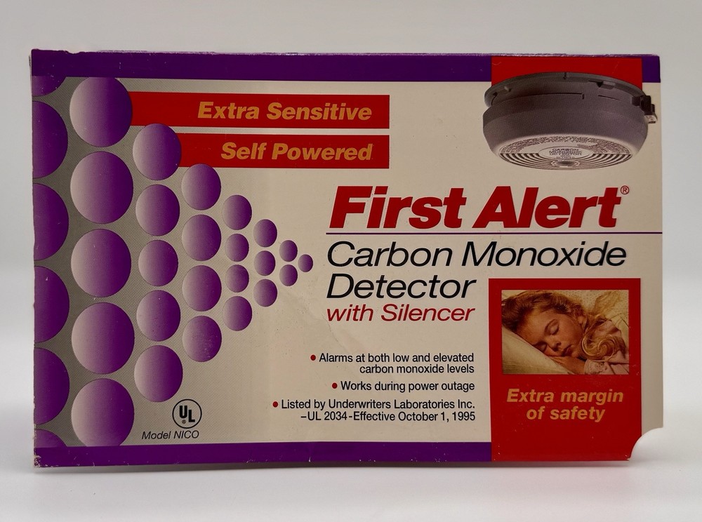 First Alert Carbon Monoxide Detector Self Powered Extra Sensitive With Silencer
