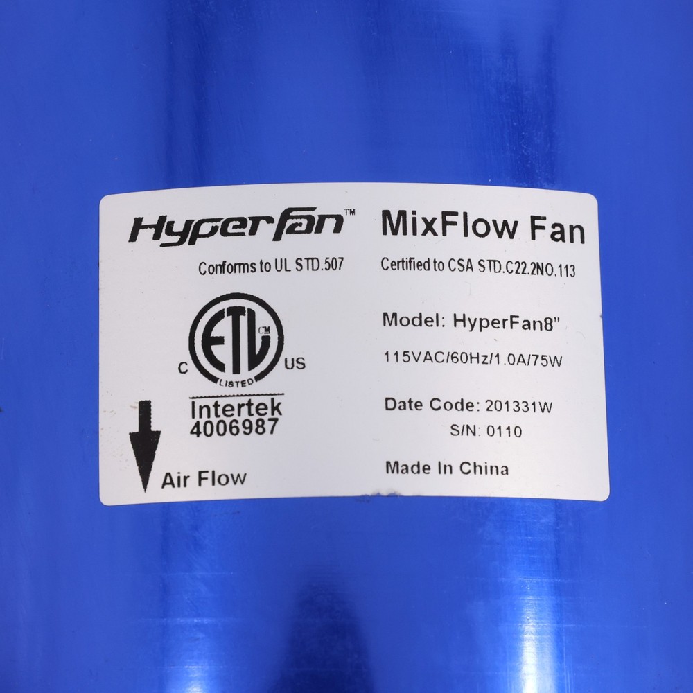 HyperFan 8" MixFlow Inline Duct Fan 75W Grow Ventilation with Controller