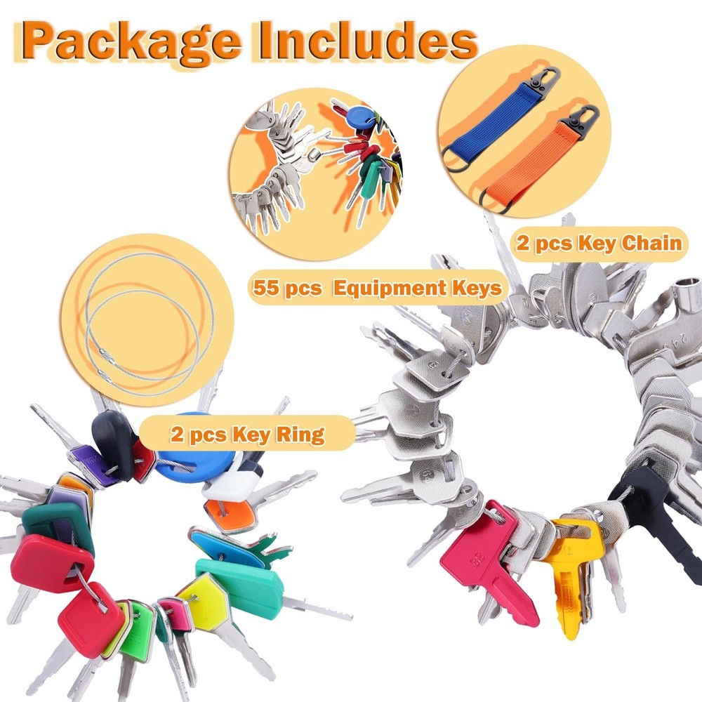Construction Ignition Key Set - 55 Keys for Various Brands