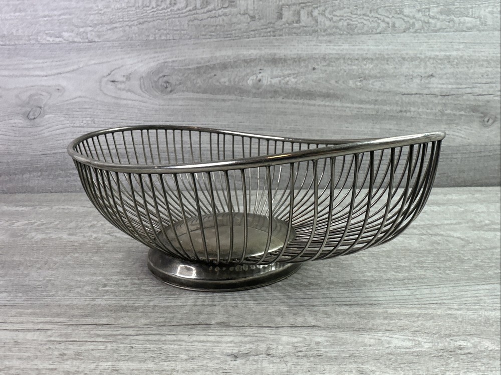 Vintage Leonard Oval Wire Silverplate Bread Fruit Basket Hong Kong