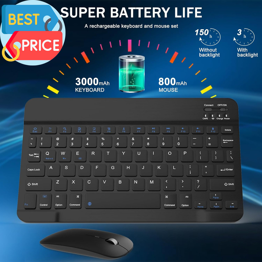 Rechargeable Bluetooth Keyboard and Mouse Combo Universal Ultra-Slim Wireless