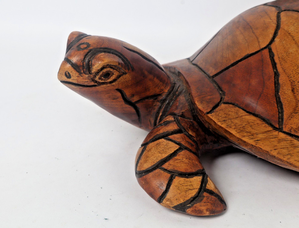 Vintage Large Hand Carved Solid Wood Turtle