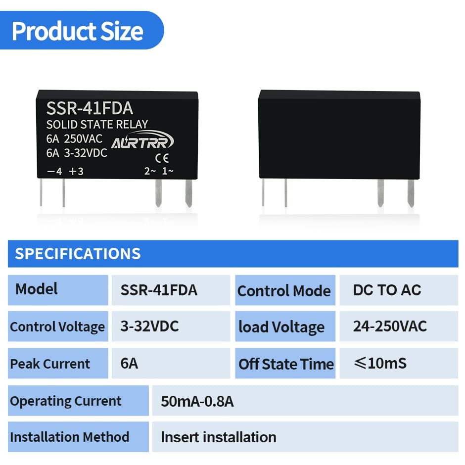 (10pcs)12V 5V 3v 3.3V Solid State Relay 41fda,Dc to Ac,Input 3 small 10pcs DA