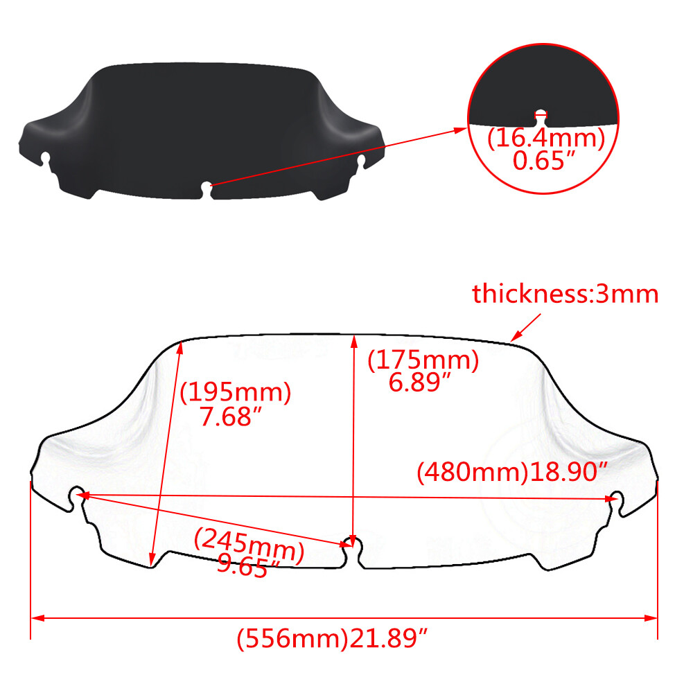 Black 7" Wave Windshield Windscreen For Harley Touring Electra Glide 2014-2023