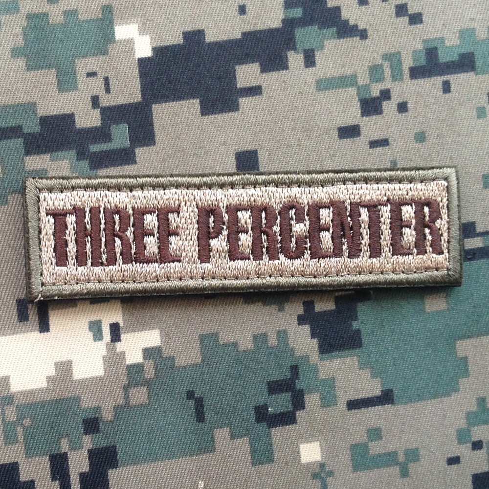 2PCS THREE PERCENTE TAB TACTICAL MILITARY BADGE EMBROIDERY HOOK LOOP PATCH TAN