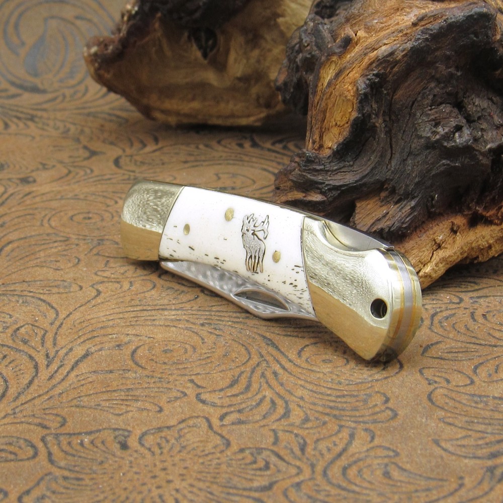 *3" Riveted Antler Handled Locking Blade Pocketknife