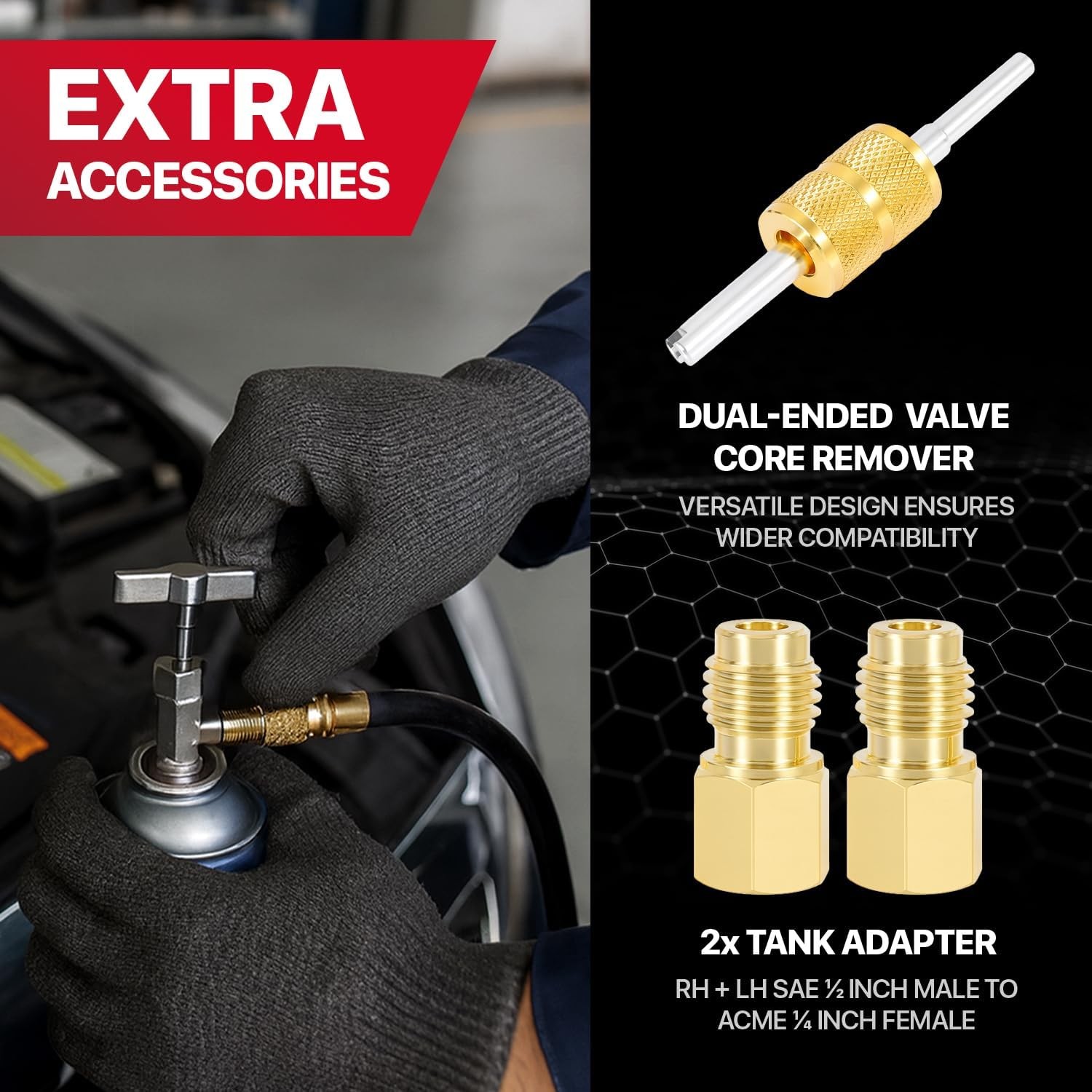 Car A/C R1234YF Quick Coupler Adapter Set with Self-Sealing & Puncture Can Tap