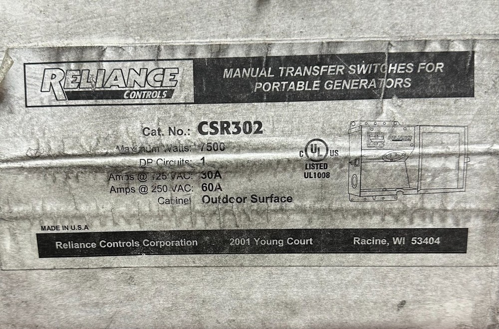 Reliance Controls CSR302 Outdoor Manual Transfer Switch
