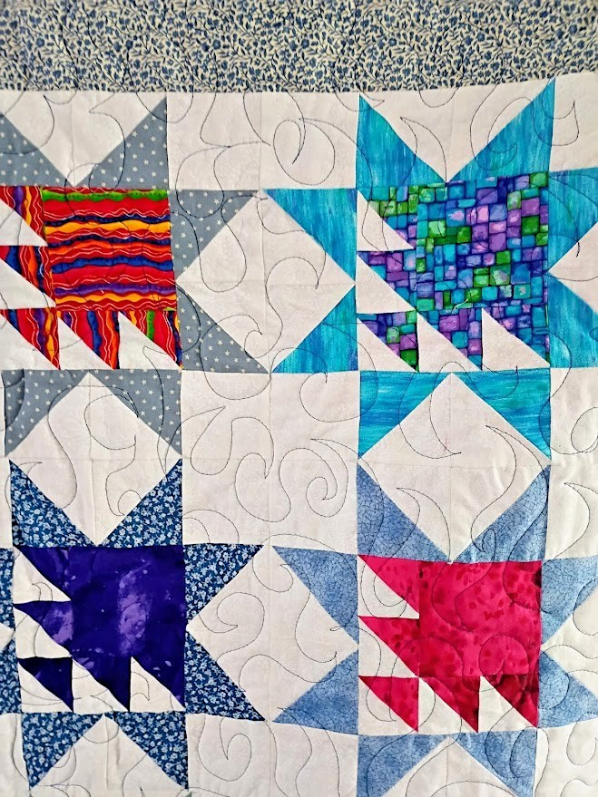 Bright Colors Handmade Patchwork Throw Quilt Cotton Multicolor Fish 71" x 61"