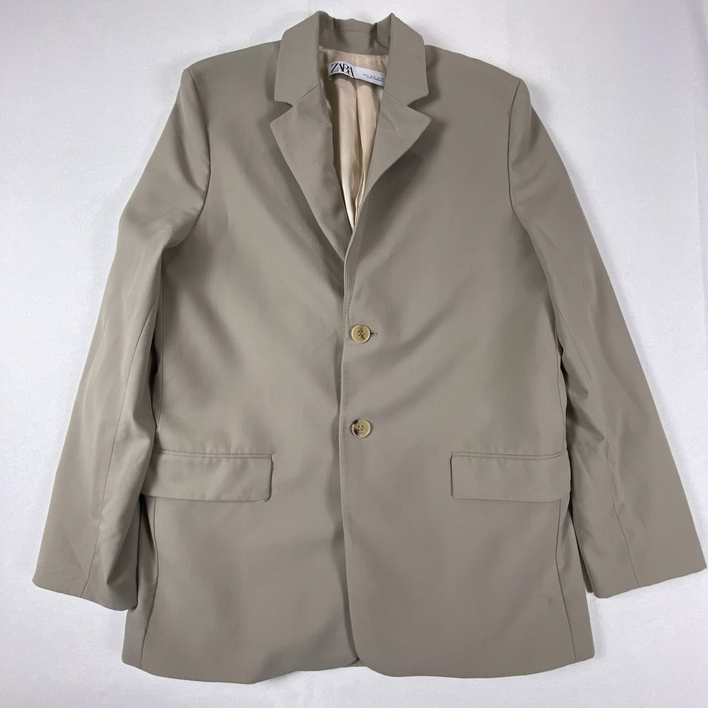 Zara Beige Blazer Womens Small Wool Blend 2 Button Work Office Classic Jacket