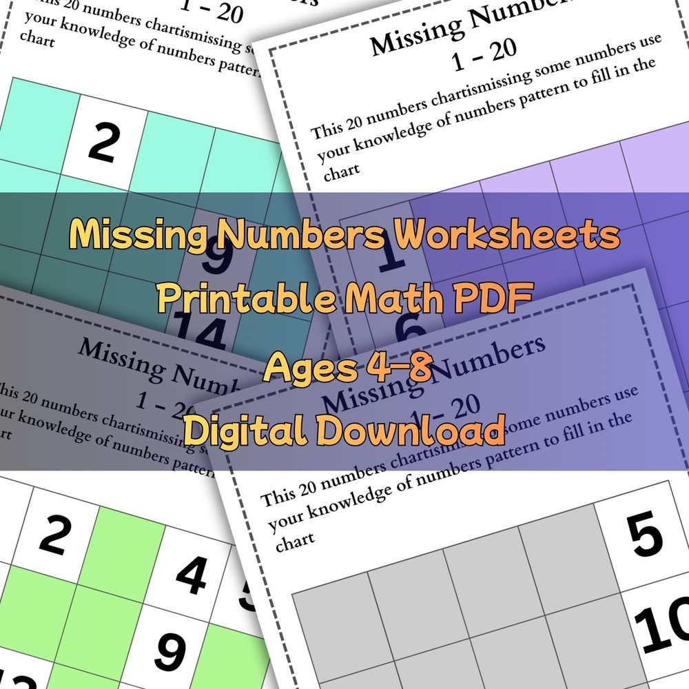 Missing Numbers Worksheets Printable | Math Practice | Digital Download