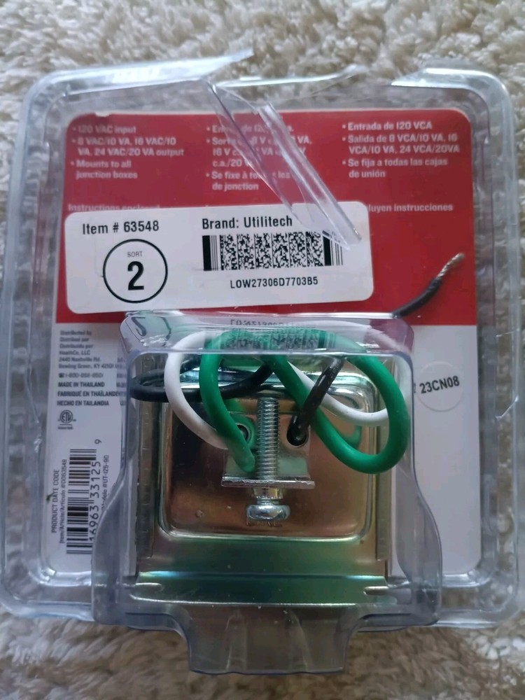 NEW Utilitech Transformer Wired #0063548 120 Vac Input 8 Vac Output ID28-123
