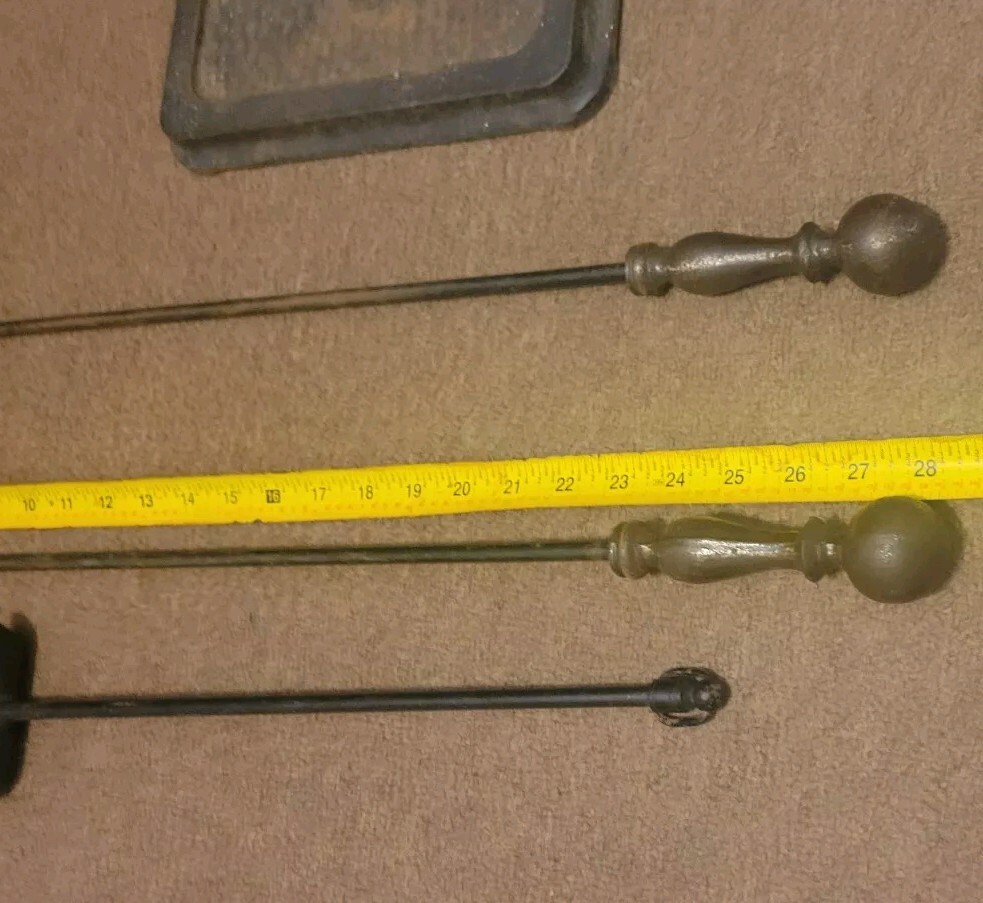 Vintage Antique Solid Brass Hand Forged Fireplace 3 Tools with Stand Set