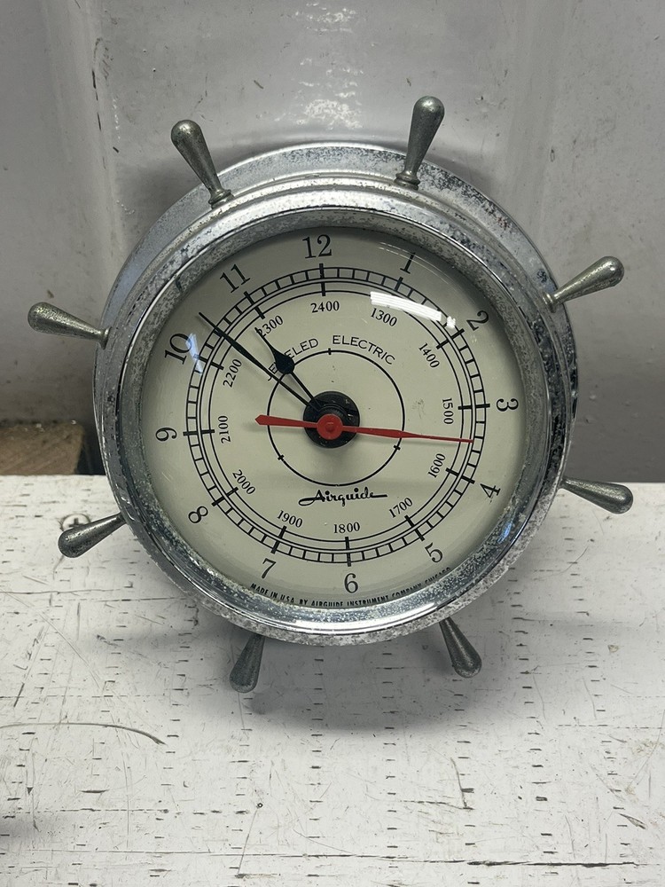 Vintage Airguide Clock And Barometer Set Chromed Brass