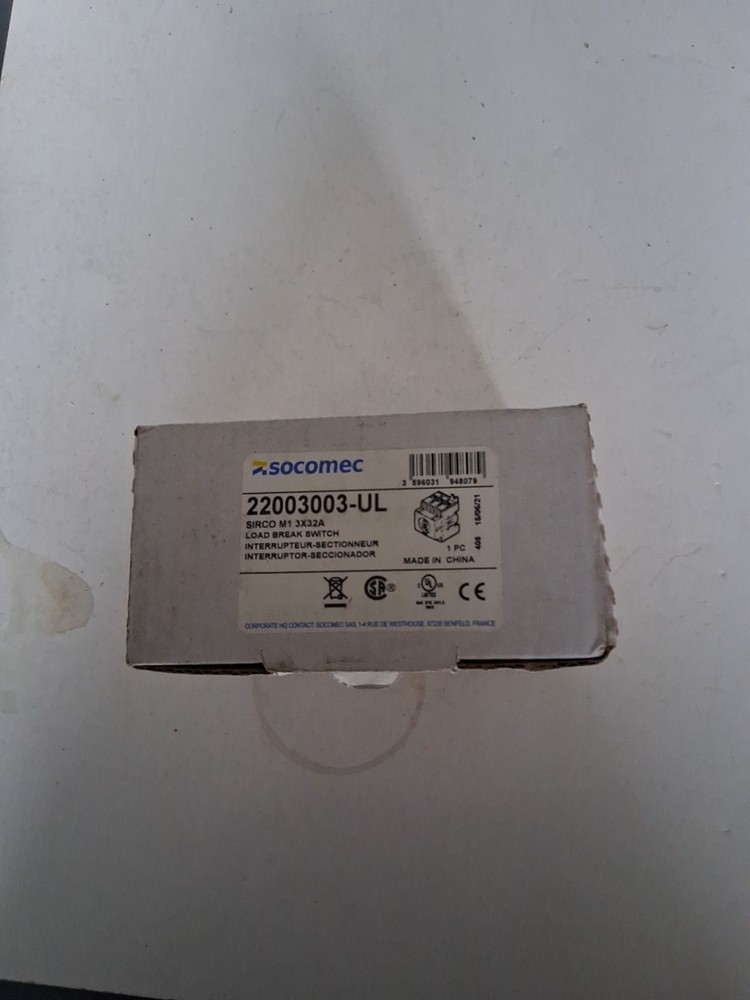Socomec 22003003-UL Disconnect Load Break Switch 32A 600VAC