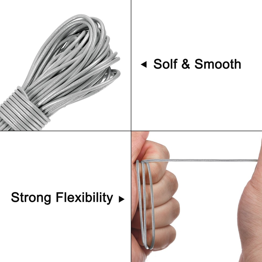 11 Yard 2mm Round Leather Cord Lacing String for DIY Crafts, Silver