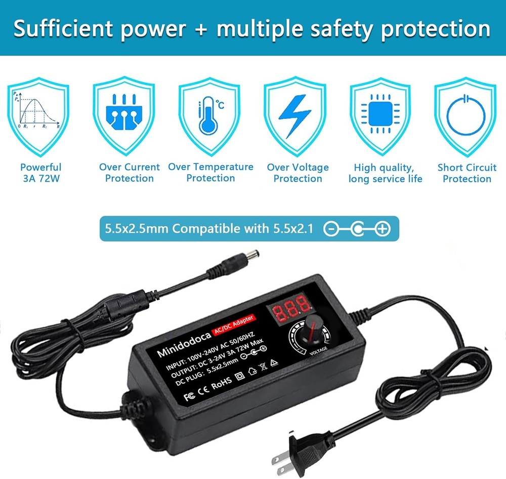 72W Power Supply Adjustable 3V ~ 24V Variable Universal Switching AC/DC...