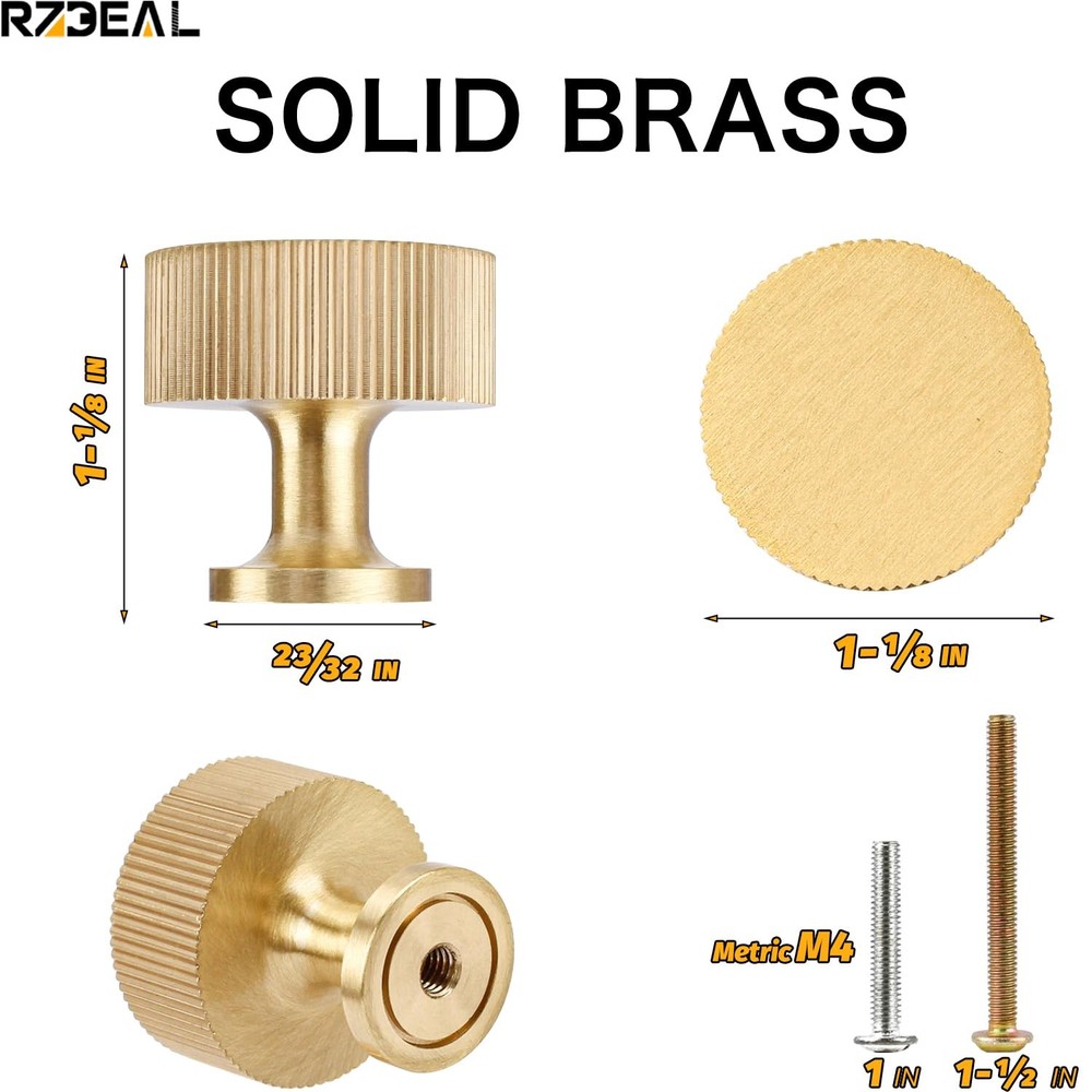4pcs Solid Brass Cabinet Knobs Pulls Cabinet Drawer Dresser Gold Knobs Modern...