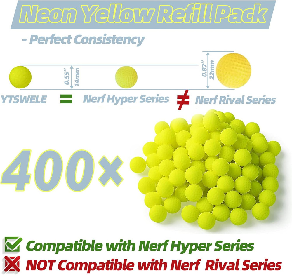 400 Rounds Refill Balls Ammo for Nerf Hyper Blaster Series, Stock up Hyper Games
