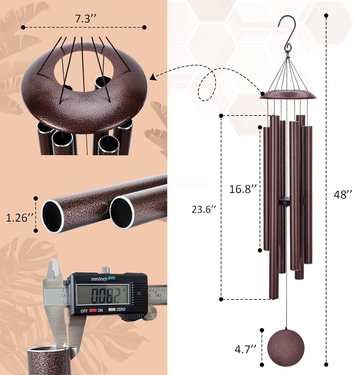 LARGE 48" Metal Tube Deep Tone Resonant Bass Sound CHURCH Bell Wind chime