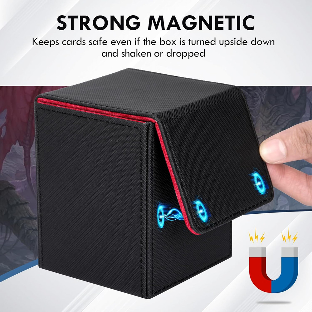 180+ Card Deck Box with Magnetic Closure, PU Leather MTG Commander Deck Case Hol