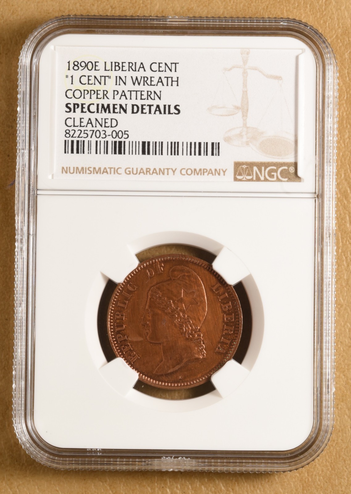 1890 E Liberia Cent '1 Cent in Wreath Copper Pattern' NGC Specimen Details