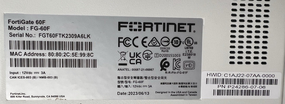 Fortinet FortiGate-60F Network Security Firewall - FACTORY RESET + NO AC ADAPTER