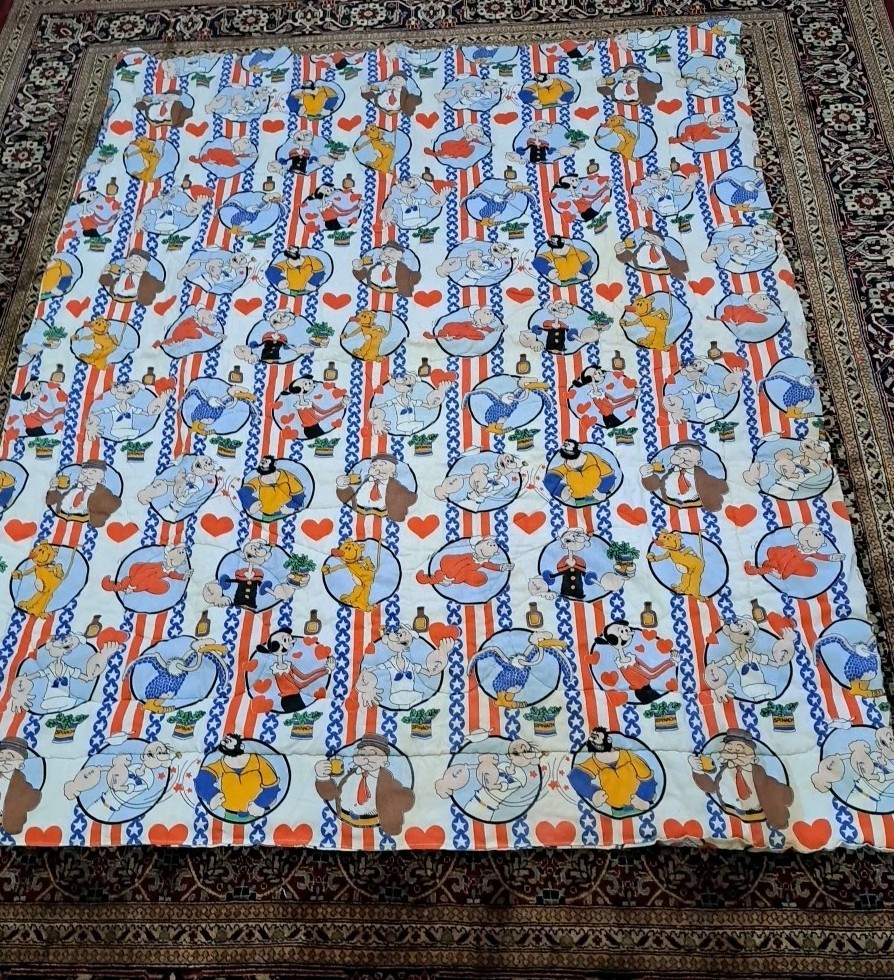 Vintage Quilted Popeye Theme Comforter Blanket