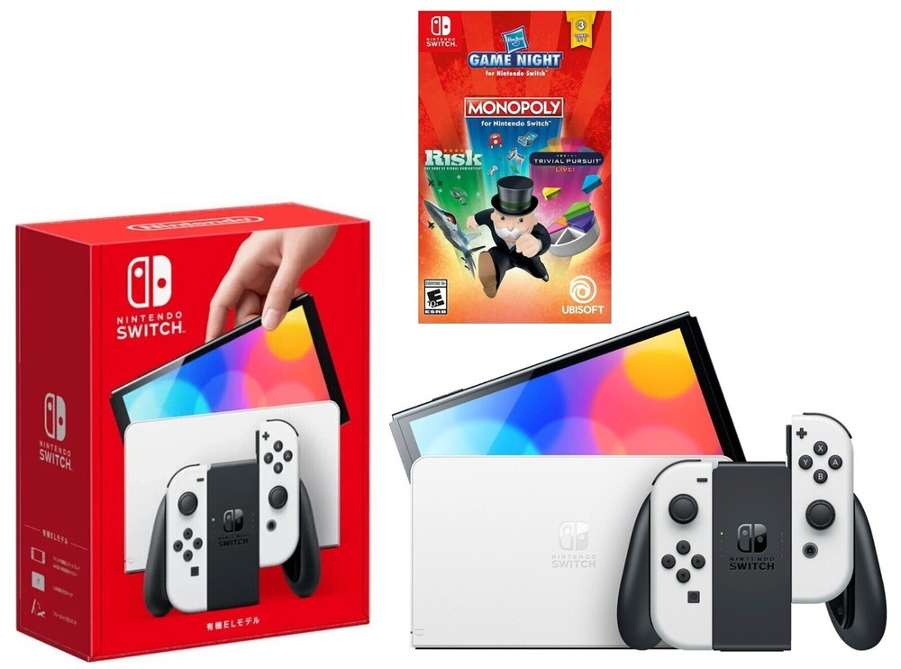 NEW Nintendo Switch White OLED 64GB Console + Hasbro Game Night 🎲 Bundle