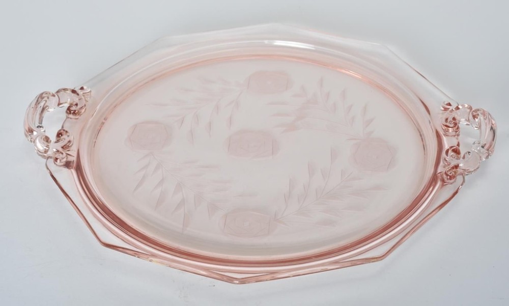 Rose Depression Glass  12.5" Handled Tray {Good}