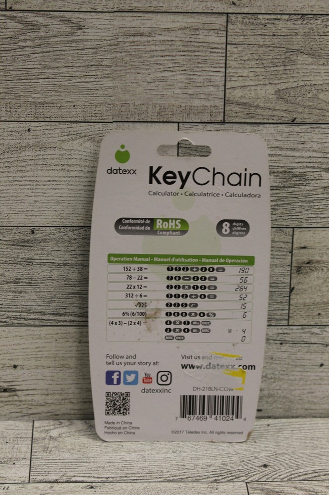 Datexx Calculator Keychain - DH 21 - Blk/White - New