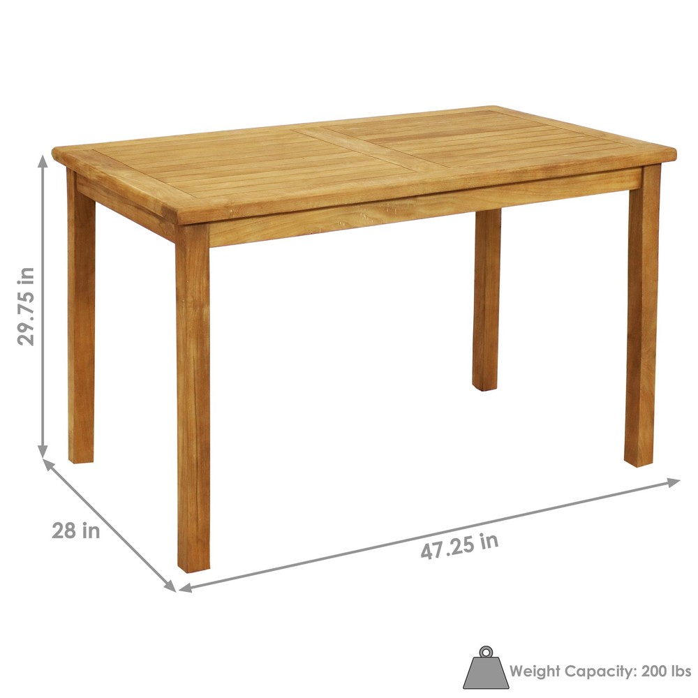 47.25 in Solid Teak Rectangular Patio Dining Table by Sunnydaze