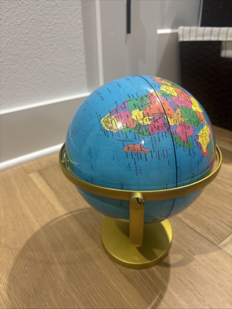 Gold Globe Spinning Geography Flips Easy To See Countries