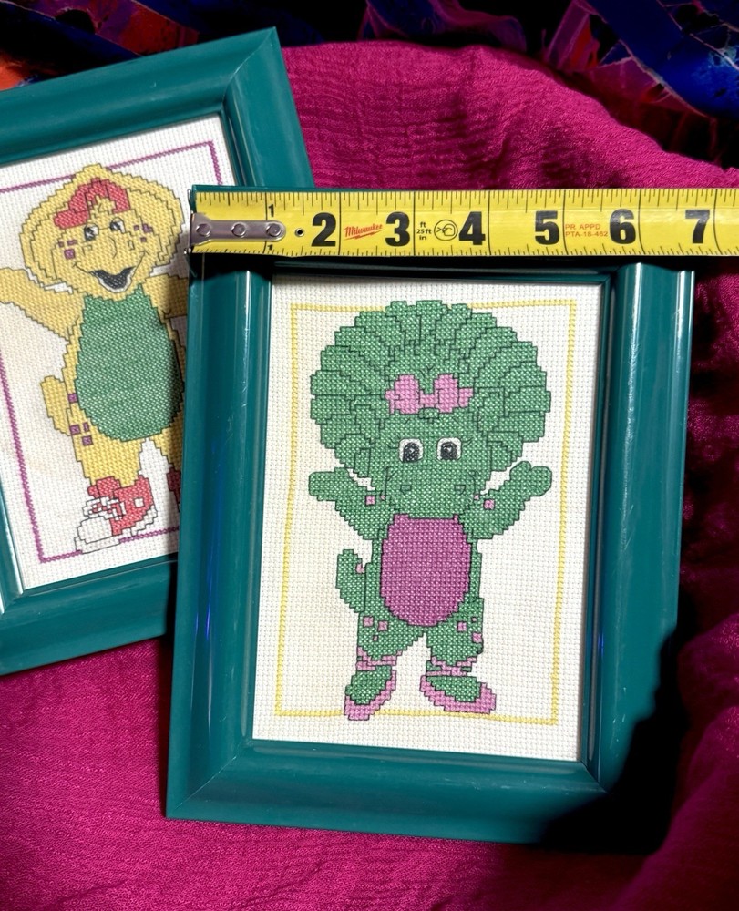 Barney & Friends Framed Finished Handmade Needle Point Set