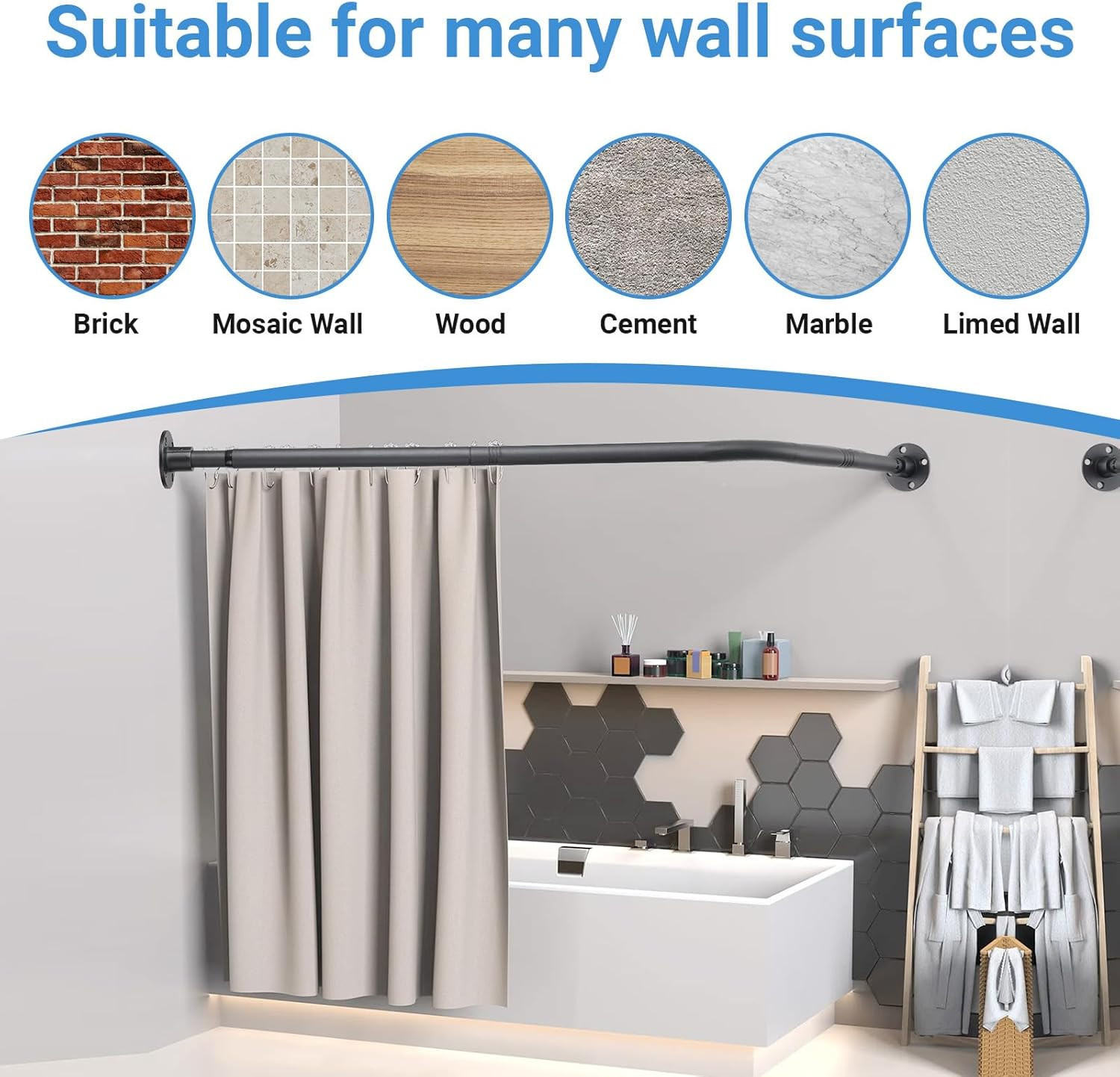 L Shaped Shower Curtain Rod,Adjustable Corner Shower Rod