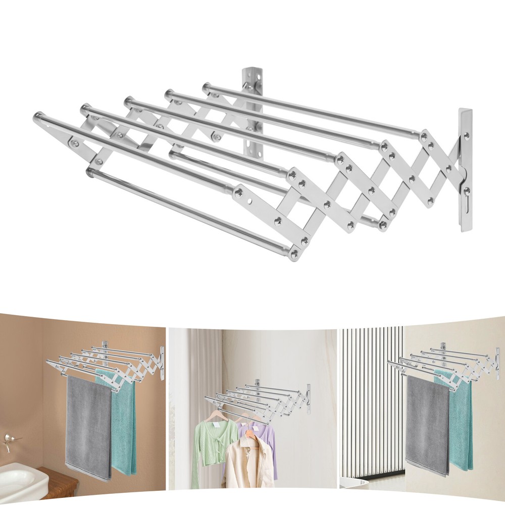 Laundry Hanger Wall-Mounted Expandable Folding Clothes Drying Towel Rack