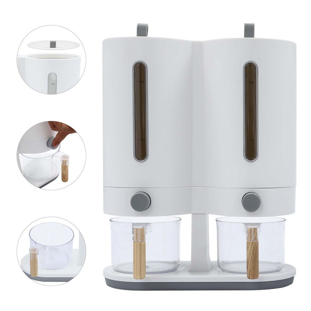 Dual Rice Dispenser with Measuring Cups - Large Capacity Grain Storage