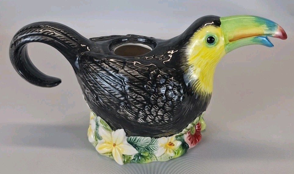 Toucan Pitcher Ceramic Teapot Tropical Coastal Serving Kitchenware Decor