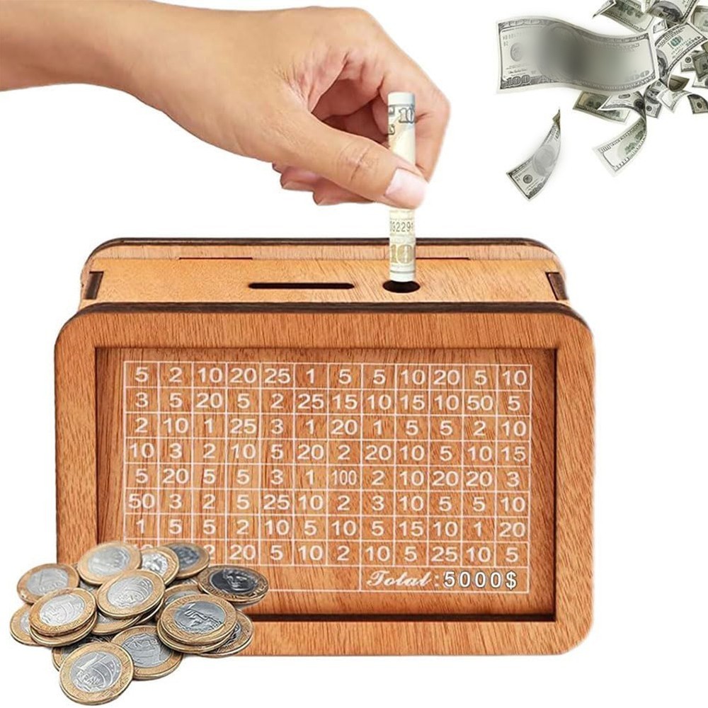Cash Vault Wooden Savings Box with Educational Visual Progress Tracking System