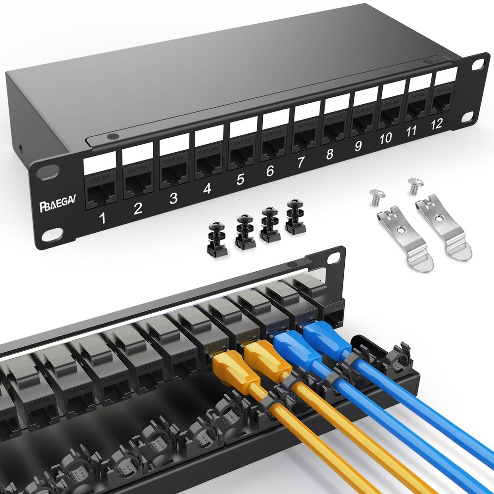 Patch Panel 12 Port【EC Listed】 10Gbps Cat6A Ethernet Network Patch Panel with...