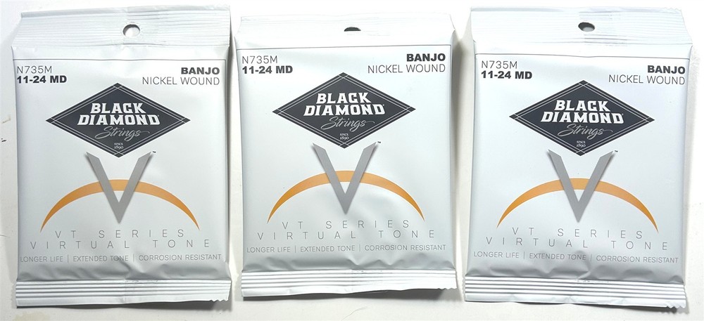 Black Diamond Banjo Strings 3 Sets 5-String Medium Loop End Nickel Wound