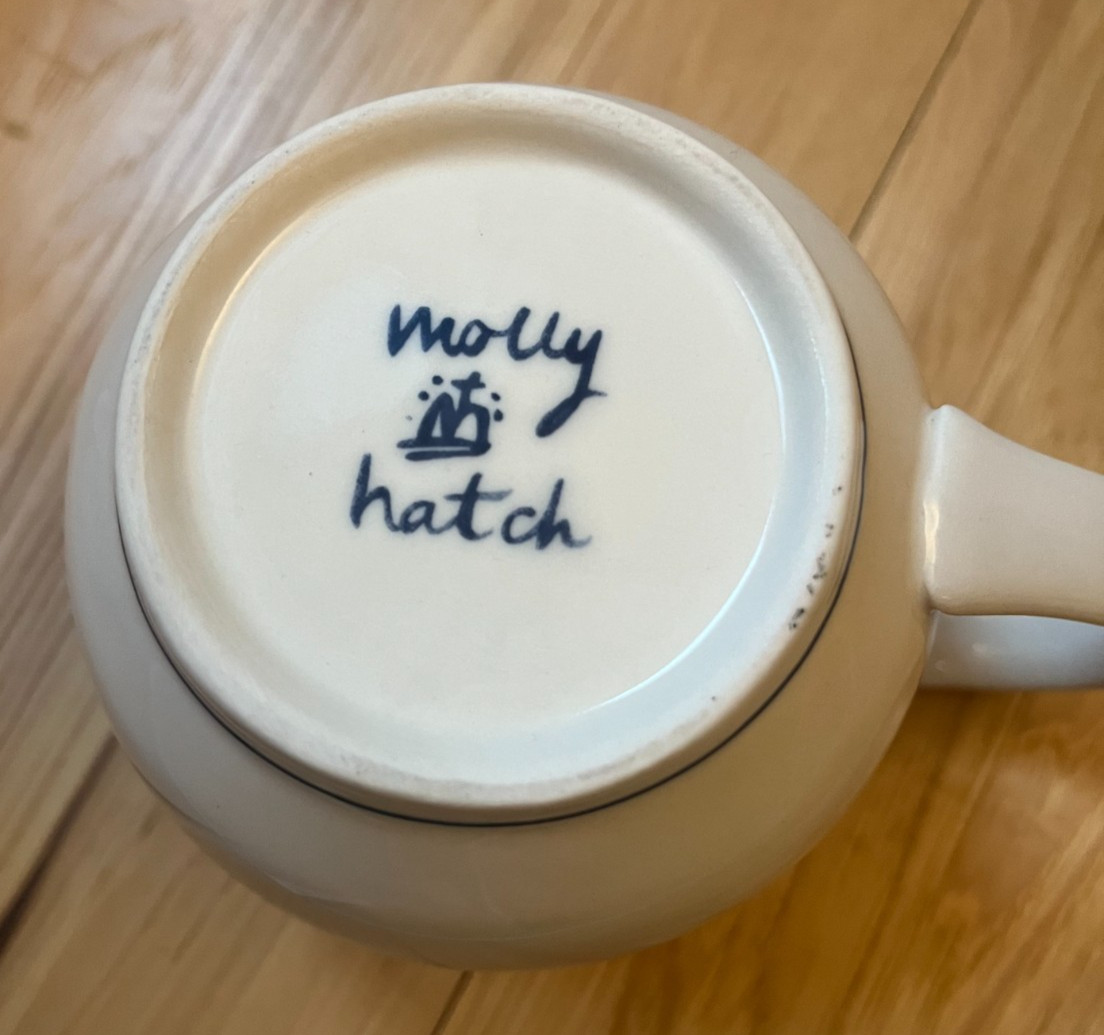 Molly Hatch Anthropologie Dachshund 14oz Coffee Mug Blue Cream Hand Painted