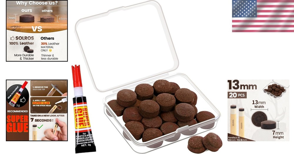 20PSC Pool Cue Tips 13Mm Billiard Pool Stick Tips Pool Cue Tips Replacement Kit