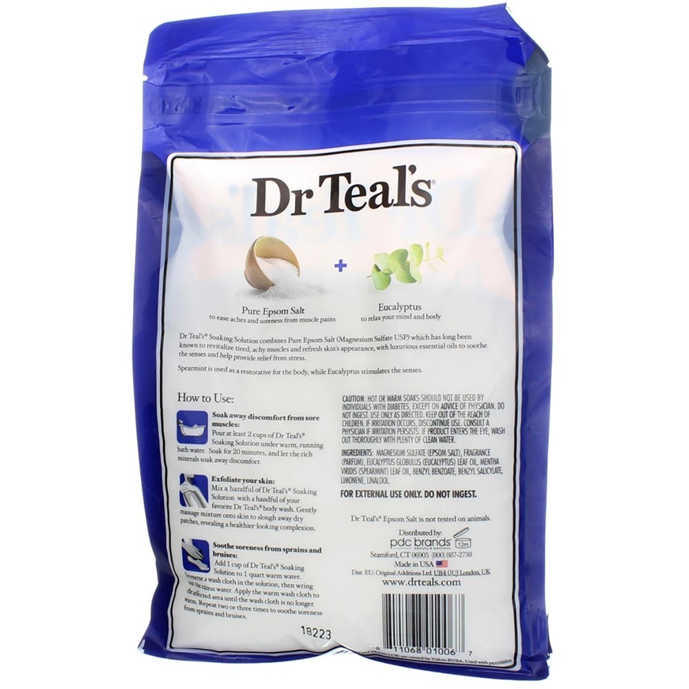 Dr Teal's Pure Epsom Salt Soaking Solution, Eucalyptus & Spearmint, 3 lbs