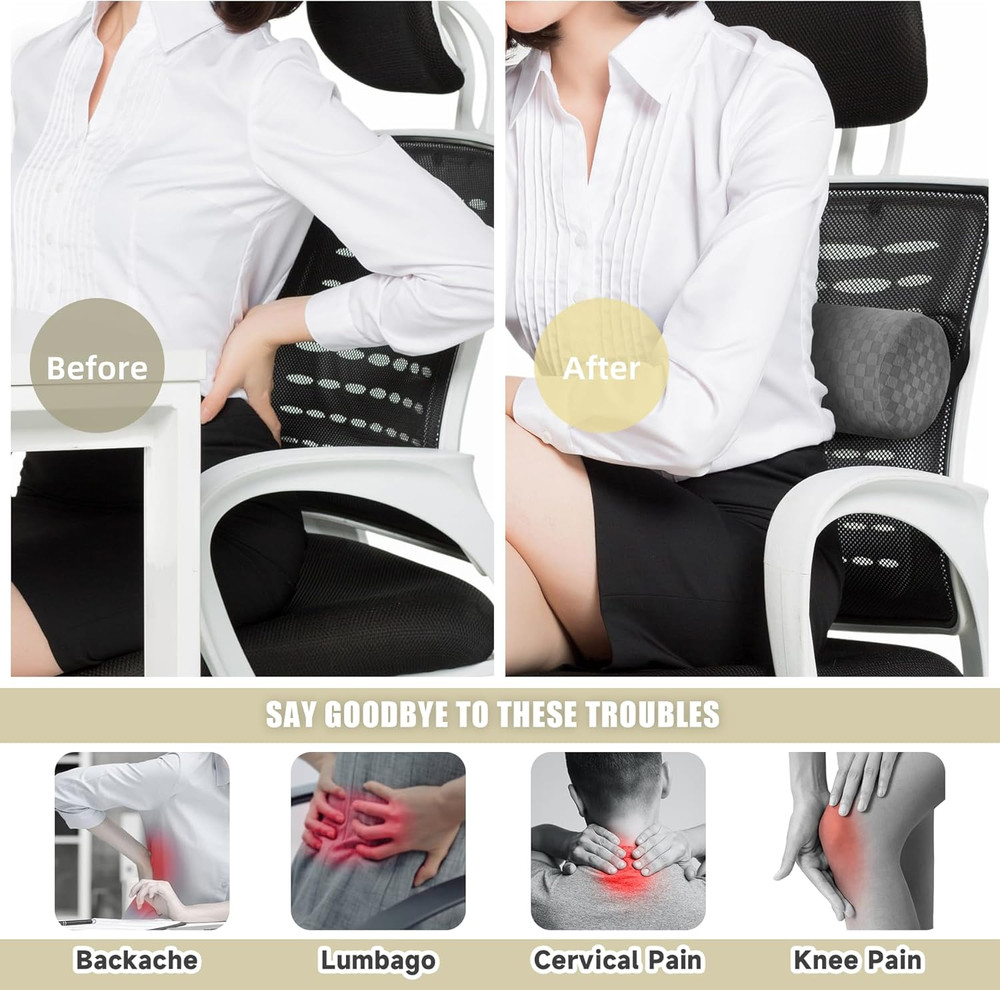 Lumbar Roll Pillow for Lower Back, Lumbar Support Foam Roll Cushion with Pillowc